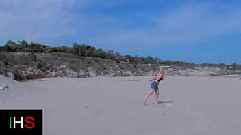 Brunette girl and blonde girl fucked at the seaside by a hot male