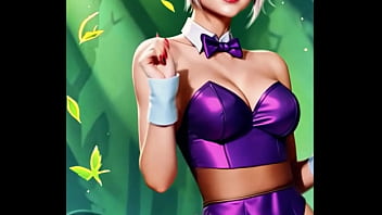 Riven trades her broken blade for a daring bunny outfit purple silk glowing under the forest light the exile has never looked so dangerous
