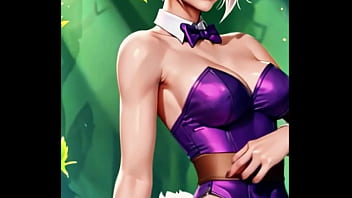 Riven trades her broken blade for a daring bunny outfit purple silk glowing under the forest light the exile has never looked so dangerous
