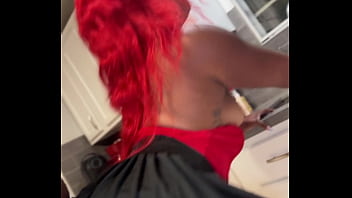 Sexy red head with creamy pussy twerking on the dick