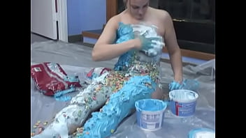 Curvy covers her body in whipped cream and cereal