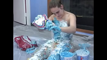 Curvy covers her body in whipped cream and cereal