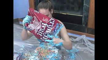 Curvy covers her body in whipped cream and cereal