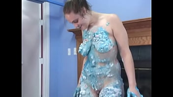Curvy covers her body in whipped cream and cereal