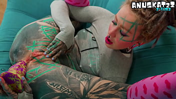 Skinny tattooed slut's anal masturbation solo toy play in her asshole