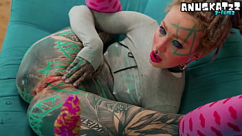 Skinny tattooed slut's anal masturbation solo toy play in her asshole