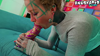 Skinny tattooed slut's anal masturbation solo toy play in her asshole