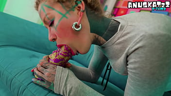 Skinny tattooed slut's anal masturbation solo toy play in her asshole