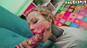 Skinny tattooed slut's anal masturbation solo toy play in her asshole