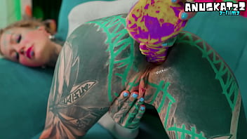 Skinny tattooed slut's anal masturbation solo toy play in her asshole