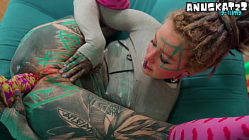 Skinny tattooed slut's anal masturbation solo toy play in her asshole