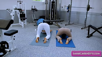 Watch lusty and busty lesbo black haired hottie kissing tender her pt and enjoy wet orgasm after intense workout