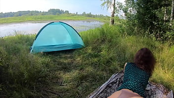 Sexy brunette with a round ass loves to suck dick and doggystyle fucking on the outdoor without taking off panties amateur couple pov sex