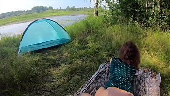 Sexy brunette with a round ass loves to suck dick and doggystyle fucking on the outdoor without taking off panties amateur couple pov sex