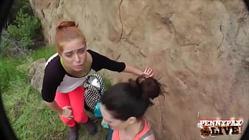 Cock lovers penny pax and sarah shevon sucking a phat cock outdoors