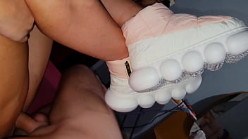 The snow maiden in funny shoes came to congratulate