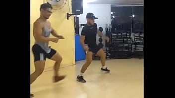 Sexy brazilian muscle hunk dancing at the gym