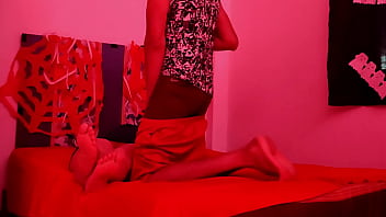 Perverted stepson makes his stepmother suck his cock on halloween night she gets very horny and fucks him being an unfaithful bitch