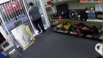 Very good looking milf gets it rough in a public pawnshop