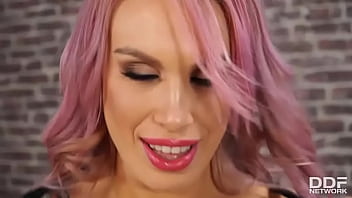 All natural all busty brit babe rides pink dildo