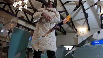 Downjacket try on & blowjob tease – coat fetish masturbation & messy cum finish 327