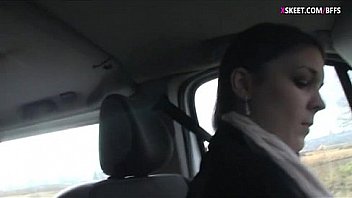 Blonde and brunette girls fucked by stranger in the van