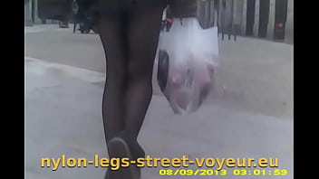 Black nylon pantyhoses walking in spain