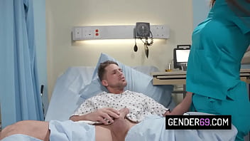 Tattooed tgirl nurse rides on a big cock