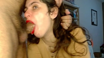 Saliva cumming in mouth after blowjob spit in a glass cup and swallow