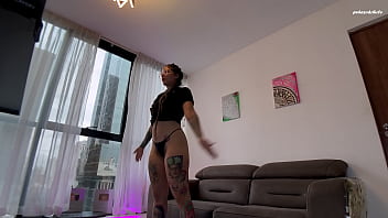 The neighbor gets me training and leaves my bush full of cum