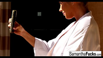 Blonde babe plays with herself