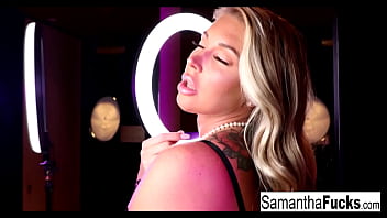 Blonde babe plays with herself