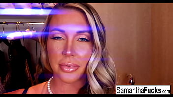 Blonde babe plays with herself