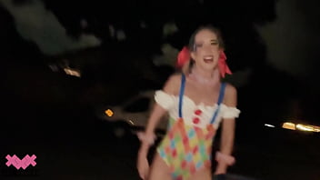 Clown queen millie morgan takes jay romero for halloween tricks or treats