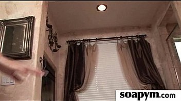 Babe with huge tits massages and blows a customer 26