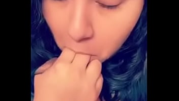 Licking fingers and rubbing tits for me