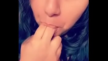 Licking fingers and rubbing tits for me