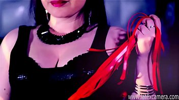 Wicked blonde mistress in leather pegging her lucky slave