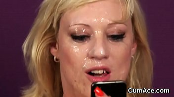 Unusual peach gets cumshot on her face swallowing all the cream