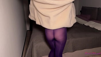 Hot milf in pantyhose fucks new guy in the dark