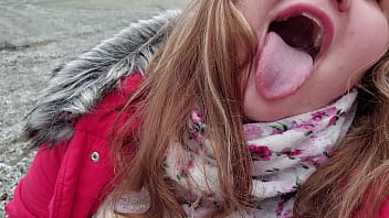 Facial cum drooling outdoor blowjob from chubby girlfriend with big boobs