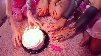 Threesome birthday cake fart and burp