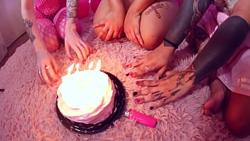 Threesome birthday cake fart and burp