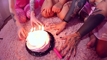 Threesome birthday cake fart and burp