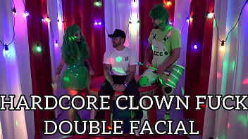 Hardcore clown fuckfest ends with double facial