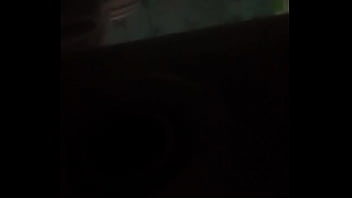 Step sister in shower looking under door