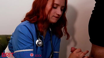 Sexy nurse greene wanks off a patient and plays with cum