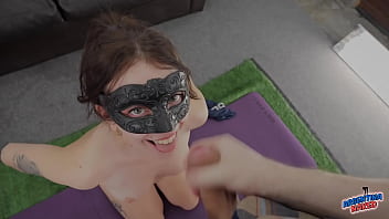 Most beautiful face and eyes naked pawg giving her first blowjob ever on camera