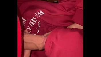 A cock in the mouth of a hooded milf