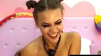 Deepthroating herself with a dildo and her fist dtd